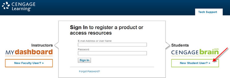 Cengage Login screen